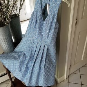 Fit and flare blue patterned dress